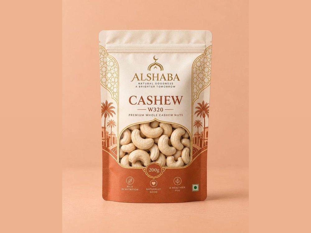 Cashew stand-up pouch concept with a product window, front view